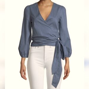 PAIGE Blue & White Polka Dot Cotton Wrap Blouse